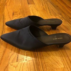 Mansur Gavriel Navy Satin Slides Mules 39 US 8.5 9